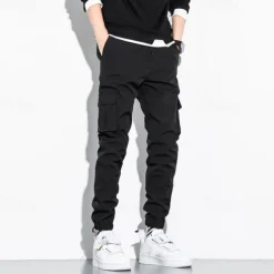 Men's Cargo Pants Joggers Trousers Drawstring Elastic Waist Multi Pocket Plain Wearable Outdoor Daily Camping & Hiking Fashion Classic Black Army Green