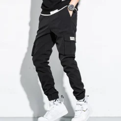 Men's Cargo Pants Joggers Trousers Drawstring Elastic Waist Multi Pocket Plain Wearable Outdoor Daily Camping & Hiking Fashion Classic Black Army Green