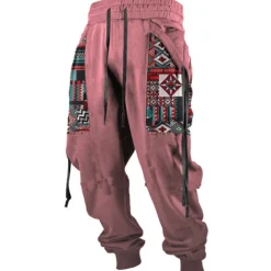 Men's Cargo Pants Sweatpants Joggers Trousers Drawstring Side Pockets Ribbon Graphic Geometric Comfort Breathable Casual Daily Streetwear Cotton Blend Sports Fashion Yellow Pink Micro-elastic