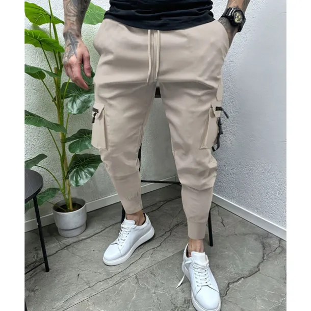 Men's Cargo Pants Tapered pants Trousers Drawstring Elastic Waist Multi Pocket Plain Wearable Outdoor Daily Camping & Hiking Fashion Classic Black Army Green