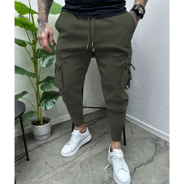 Men's Cargo Pants Tapered pants Trousers Drawstring Elastic Waist Multi Pocket Plain Wearable Outdoor Daily Camping & Hiking Fashion Classic Black Army Green