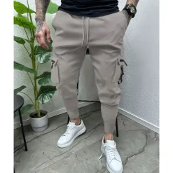 Men's Cargo Pants Tapered pants Trousers Drawstring Elastic Waist Multi Pocket Plain Wearable Outdoor Daily Camping & Hiking Fashion Classic Black Army Green