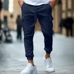 Men's Cargo Pants Trousers Jogger Pants Drawstring Elastic Waist Multi Pocket Plain Comfort Soft Full Length Outdoor Casual Daily Fashion Streetwear Black Army Green Micro-elastic