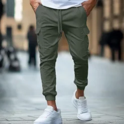 Men's Cargo Pants Trousers Jogger Pants Drawstring Elastic Waist Multi Pocket Plain Comfort Soft Full Length Outdoor Casual Daily Fashion Streetwear Black Army Green Micro-elastic