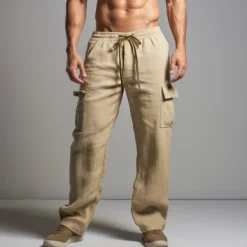 Men's Cargo Pants Trousers Summer Pants Beach Pants Drawstring Elastic Waist Multi Pocket Plain Comfort Breathable Outdoor Daily Going out Fashion Casual Black White