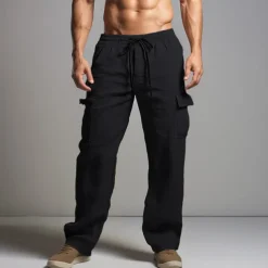 Men's Cargo Pants Trousers Summer Pants Beach Pants Drawstring Elastic Waist Multi Pocket Plain Comfort Breathable Outdoor Daily Going out Fashion Casual Black White