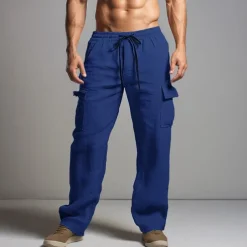 Men's Cargo Pants Trousers Summer Pants Beach Pants Drawstring Elastic Waist Multi Pocket Plain Comfort Breathable Outdoor Daily Going out Fashion Casual Black White