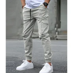 Men's Cargo Pants Trousers Elastic Waist Multi Pocket Plain Wearable Outdoor Daily Casual Dark Brown Black