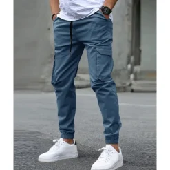 Men's Cargo Pants Trousers Elastic Waist Multi Pocket Plain Wearable Outdoor Daily Casual Dark Brown Black