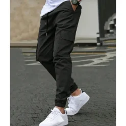 Men's Cargo Pants Trousers Elastic Waist Multi Pocket Plain Wearable Outdoor Daily Casual Dark Brown Black