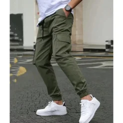 Men's Cargo Pants Trousers Elastic Waist Multi Pocket Plain Wearable Outdoor Daily Casual Dark Brown Black