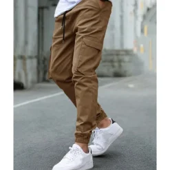 Men's Cargo Pants Trousers Elastic Waist Multi Pocket Plain Wearable Outdoor Daily Casual Dark Brown Black