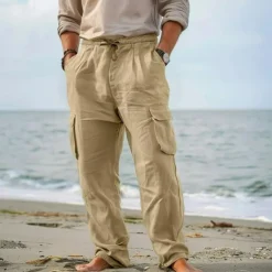 Men's Cargo Pants Trousers Summer Pants Beach Pants Drawstring Elastic Waist Multi Pocket Plain Comfort Breathable Outdoor Daily Going out Fashion Casual Black White