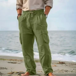 Men's Cargo Pants Trousers Summer Pants Beach Pants Drawstring Elastic Waist Multi Pocket Plain Comfort Breathable Outdoor Daily Going out Fashion Casual Black White