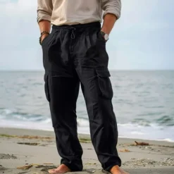 Men's Cargo Pants Trousers Summer Pants Beach Pants Drawstring Elastic Waist Multi Pocket Plain Comfort Breathable Outdoor Daily Going out Fashion Casual Black White