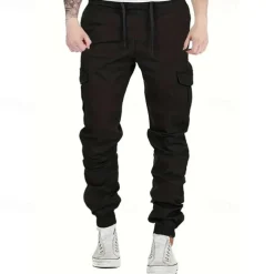 Men's Cargo Pants Trousers Drawstring Elastic Waist Multi Pocket Plain Wearable Outdoor Daily Camping & Hiking Fashion Classic Black Yellow