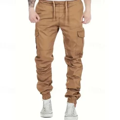 Men's Cargo Pants Trousers Drawstring Elastic Waist Multi Pocket Plain Wearable Outdoor Daily Camping & Hiking Fashion Classic Black Yellow