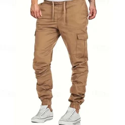 Men's Cargo Pants Trousers Drawstring Elastic Waist Multi Pocket Plain Wearable Outdoor Daily Camping & Hiking Fashion Classic Black Yellow