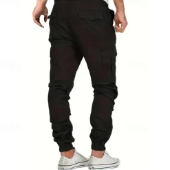 Men's Cargo Pants Trousers Drawstring Elastic Waist Multi Pocket Plain Wearable Outdoor Daily Camping & Hiking Fashion Classic Black Yellow