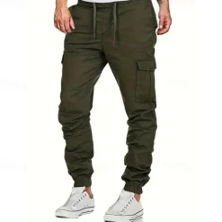 Men's Cargo Pants Trousers Drawstring Elastic Waist Multi Pocket Plain Wearable Outdoor Daily Camping & Hiking Fashion Classic Black Yellow