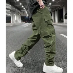 Men's Cargo Pants Trousers Drawstring Elastic Waist Multi Pocket Plain Wearable Outdoor Daily Camping & Hiking Fashion Classic Black Army Green