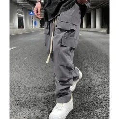 Men's Cargo Pants Trousers Drawstring Elastic Waist Multi Pocket Plain Wearable Outdoor Daily Camping & Hiking Fashion Classic Black Army Green