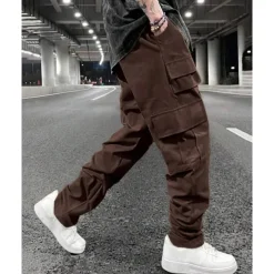 Men's Cargo Pants Trousers Drawstring Elastic Waist Multi Pocket Plain Wearable Outdoor Daily Camping & Hiking Fashion Classic Black Army Green