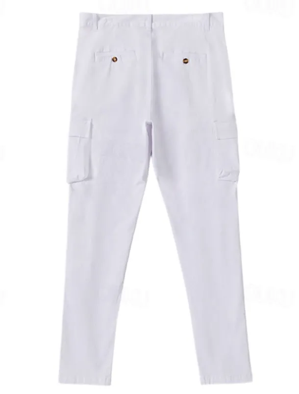 Men's Cargo Pants Trousers Chinos Summer Pants Casual Pants Zipper Plain Comfort Breathable Full Length Casual Daily Holiday Fashion Basic Black White Micro-elastic