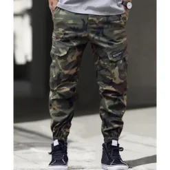 Men's Cargo Pants Trousers Camo Pants Elastic Waist Drawstring Multi Pocket Camouflage Wearable Outdoor Daily Camping & Hiking Fashion Classic Blue Green