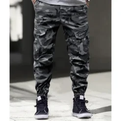 Men's Cargo Pants Trousers Camo Pants Elastic Waist Drawstring Multi Pocket Camouflage Wearable Outdoor Daily Camping & Hiking Fashion Classic Blue Green