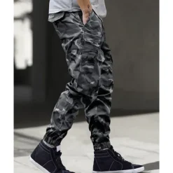 Men's Cargo Pants Trousers Camo Pants Elastic Waist Drawstring Multi Pocket Camouflage Wearable Outdoor Daily Camping & Hiking Fashion Classic Blue Green