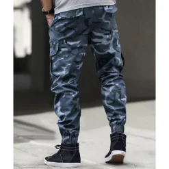 Men's Cargo Pants Trousers Camo Pants Elastic Waist Drawstring Multi Pocket Camouflage Wearable Outdoor Daily Camping & Hiking Fashion Classic Blue Green