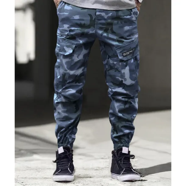 Men's Cargo Pants Trousers Camo Pants Elastic Waist Drawstring Multi Pocket Camouflage Wearable Outdoor Daily Camping & Hiking Fashion Classic Blue Green