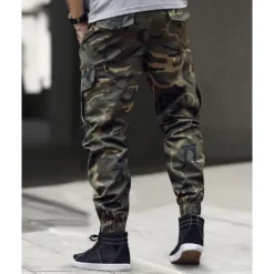 Men's Cargo Pants Trousers Camo Pants Elastic Waist Drawstring Multi Pocket Camouflage Wearable Outdoor Daily Camping & Hiking Fashion Classic Blue Green