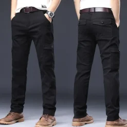 Men's Cargo Pants Trousers Work Pants Buttons Multi Pocket Plain Wearable Outdoor Daily Camping & Hiking Fashion Classic Black Navy Blue