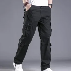 Men's Cargo Pants Trousers Leg Drawstring 8 Pocket Solid Color Comfort Outdoor Daily Streetwear Grass Green Black