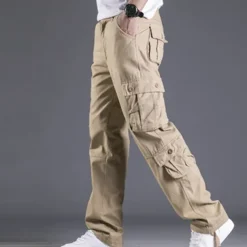 Men's Cargo Pants Trousers Leg Drawstring 8 Pocket Solid Color Comfort Outdoor Daily Streetwear Grass Green Black