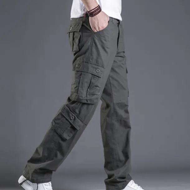 Men's Cargo Pants Trousers Leg Drawstring 8 Pocket Solid Color Comfort Outdoor Daily Streetwear Grass Green Black