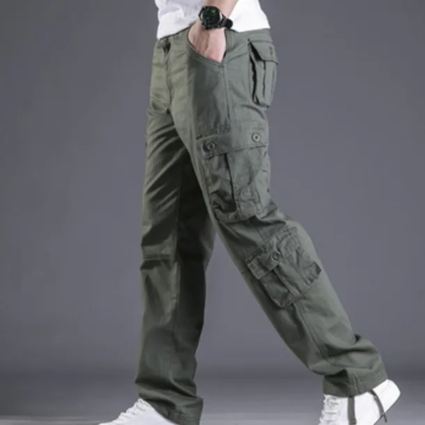 Men's Cargo Pants Trousers Leg Drawstring 8 Pocket Solid Color Comfort Outdoor Daily Streetwear Grass Green Black