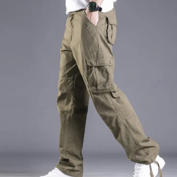 Men's Cargo Pants Trousers Leg Drawstring 8 Pocket Solid Color Comfort Outdoor Daily Streetwear Grass Green Black
