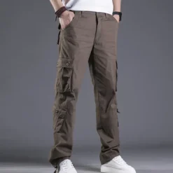 Men's Cargo Pants Trousers Leg Drawstring 8 Pocket Solid Color Comfort Outdoor Daily Streetwear Grass Green Black