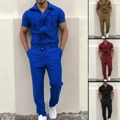 Men's Cargo Pants Work Pants Jumpsuit Rompers Solid Color Nightclub Streetwear Stylish Casual / Sporty Slim Black Wine