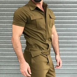 Men's Cargo Pants Work Pants Jumpsuit Rompers Solid Color Nightclub Streetwear Stylish Casual / Sporty Slim Black Wine