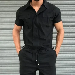 Men's Cargo Pants Work Pants Jumpsuit Rompers Solid Color Nightclub Streetwear Stylish Casual / Sporty Slim Black Wine