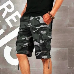 Men's Cargo Shorts Baggy Shorts Multi Pocket 6 Pocket Camouflage Breathable Knee Length Sports Outdoor Streetwear Casual Black Blue