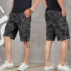 Men's Cargo Shorts Baggy Shorts Multi Pocket 6 Pocket Camouflage Breathable Knee Length Sports Outdoor Streetwear Casual Black Blue