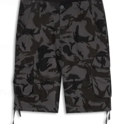 Men's Cargo Shorts Baggy Shorts Multi Pocket 6 Pocket Camouflage Breathable Knee Length Sports Outdoor Streetwear Casual Black Blue