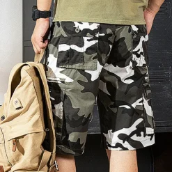 Men's Cargo Shorts Camo Shorts Shorts Zipper Multi Pocket Camouflage Comfort Wearable Knee Length Casual Daily Holiday Sports Fashion White Army Green
