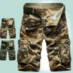Men's Cargo Shorts Camo Shorts Shorts Hiking Shorts Zipper Multi Pocket Camouflage Daily Holiday Streetwear Stylish ArmyGreen Khaki Inelastic
