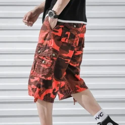 Men's Cargo Shorts Camo Shorts Shorts Summer Shorts Multi Pocket Flap Pocket Camo Camouflage Comfort Wearable Knee Length Outdoor Sport Daily Fashion Casual Camouflage Red Camouflage - Army Green